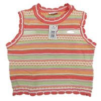 Nové - Růžovo-zeleno-oranžová pruhovaná svetrová vesta Matalan