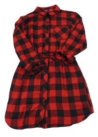 Červeno-černé kostkované košilové šaty 