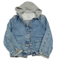 Světlemodro-šedá riflová bunda s teplákovou kapucí Primark