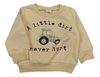 Béžová mikina s traktorem a nápisem 