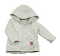 Bílo-šedá oboustranná zateplená propínací mikina s Medvídkem Pú a kapucí 