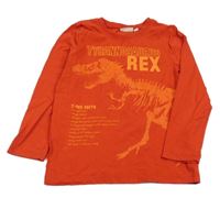 Červené triko s dinem a nápisy Kids