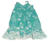 Tyrkysovo-bílé květované plátěné šaty H&M