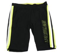 Černo-bílo-neonově žluté elastické kraťasy s pruhy a nápisem St. Bernard