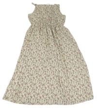 Béžovo-růžovo-zelené květované šifonové šaty Shein