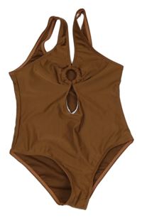 Hnědé jednodílné plavky s průstřihy Shein