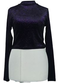Dámské purpurové třpytivé crop sametové triko H&M