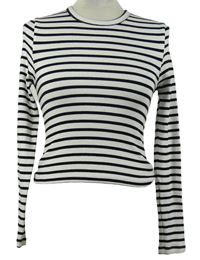 Dámské bílo-černé pruhované crop triko Bershka 