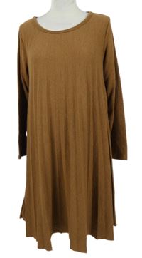 Dámské hnědé svetrové plisované šaty 