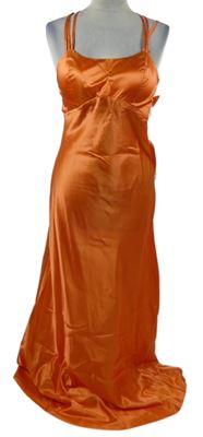 Dámské oranžové saténové plesové dlouhé šaty Vera Mont 