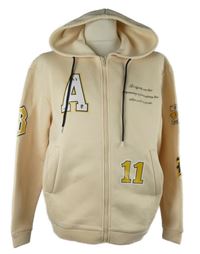 Pánská béžová propínací mikina s nápisy a kapucí Shein 