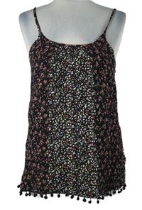 Dámský černý halenkový květovaný top s bambulkami Primark