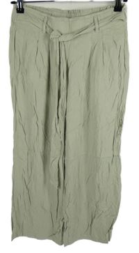 Dámské světlekhaki culottes lněné kalhoty s páskem Amisu