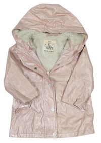 Světlerůžový třpytivý pogumovaný jarní kabát s kapucí F&F