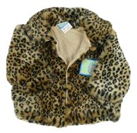 Béžový kožešinový zateplený kabát s leopardím vzorem 