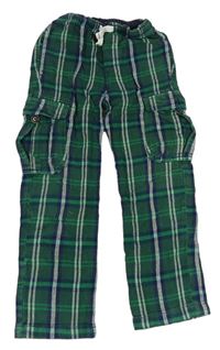 Zeleno-bílo-modré kostkované flanelové kalhoty s kapsami Mini Boden