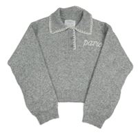 Světlešedý crop svetr s nápisem a límečkem Zara