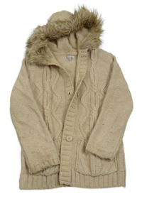 Béžový propínací svetr s kapucí 