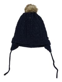 Tmavomodrá třpytivá čepice s bambulí C&A