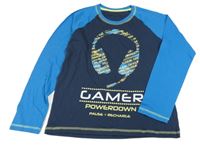 Tmavomodro-modré triko se sluchátky 