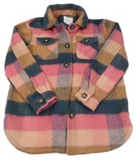 Tmavomodro-růžovo-béžová kostkovaná flaušová košilová bunda Primark