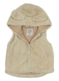 Světlebéžová kožešinová podšitá vesta s kapucí F&F