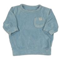 Světlemodrá sametová mikina s kapsou