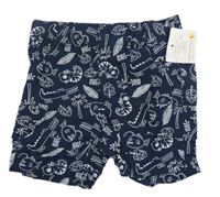 Nové - tmavomodré plátěné kraťasy se zvířátky a palmami Topolino