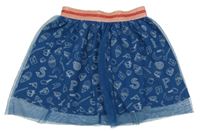 Tmavomodro-růžová tylová sukně s obrázky 