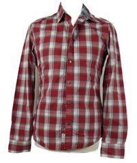 Pánská červeno-bílo-šedá kostkovaná slim fit košile Esprit