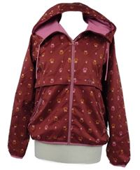 Dámská červená šusťáková jarní bunda se sovami a kapucí 