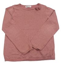 Růžový třpytivý svetr s mašlí H&M