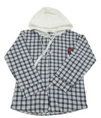 Tmavomodro-bílá kostkovaná košile s nášivkou a kapucí 