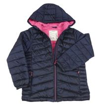 Tmavomodrá šusťáková prošívaná lehká zateplená bunda s kapucí M&S