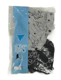 Nové - 2x slipy - šedé melírované s raketami a příšerkami + černé Matalan