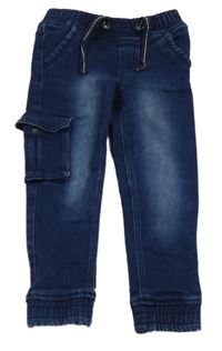 Tmavomodré cuff teplákové rifle s kapsou lupilu