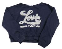 Tmavomodrá crop mikina s nápisy H&M