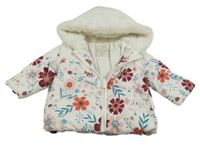 Bílá květovaná šusťáková zimní bunda s kapucí George