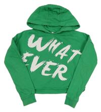 Zelená crop mikina s nápisem a kapucí E-Vie