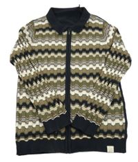 Khaki-hnědo-bílý pruhovaný propínací svetr George