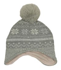 Šedo-bílá vzorovaná čepice s kamínky a bambulí Mothercare