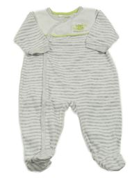 Bílo-šedý pruhovaný sametový overal s žabkou Ergee