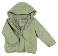 Olivová prošívaná šusťáková přechodová bunda s květy a kapucí George