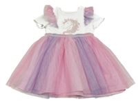 Bílo - růžovo-fialové šaty s jednorožcem a tylem Primark