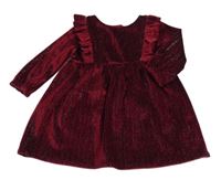 Rubínové sametové třpytivé šaty s volánky F&F