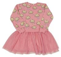 Růžové teplákové šaty s kočkami a tylovou sukní H&M