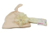 2set - Smetanová čelenka s květem- nová + lososová žebrovaná čepice 