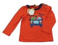 Nové - Červené triko s autem se zvířaty