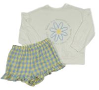 2set - Bílé mikniotriko s květem + kostkované kraťasy Dunnes