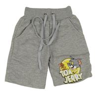 Šedé melírované teplákové kraťasy s Tomem a Jerrym 